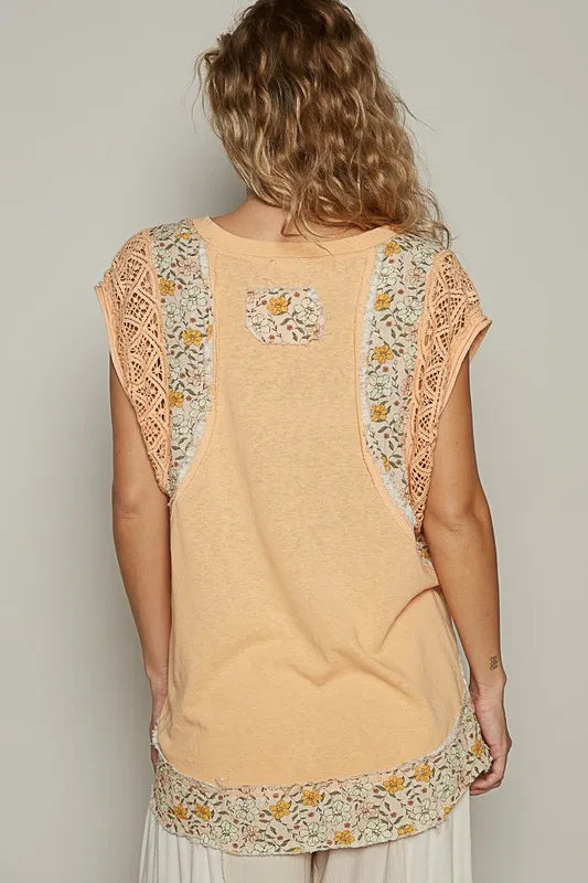 POL Floral Frayed Hem Crochet Cap Sleeve Top - Premium Women / Jeans & Denim from Trendsi - Just $55.08! Shop now at Handbags Specialist Headquarter