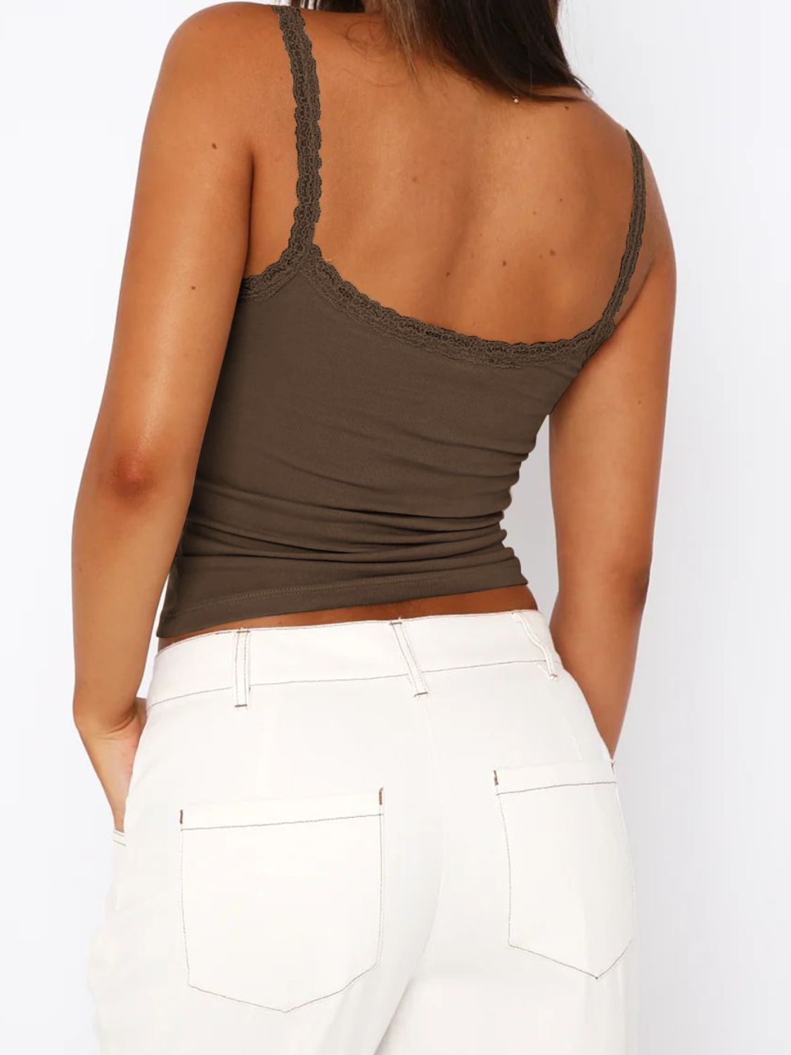 Lace Trim Straight Neck Cami - Premium Women / Tops from Trendsi - Just $20! Shop now at Handbags Specialist Headquarter