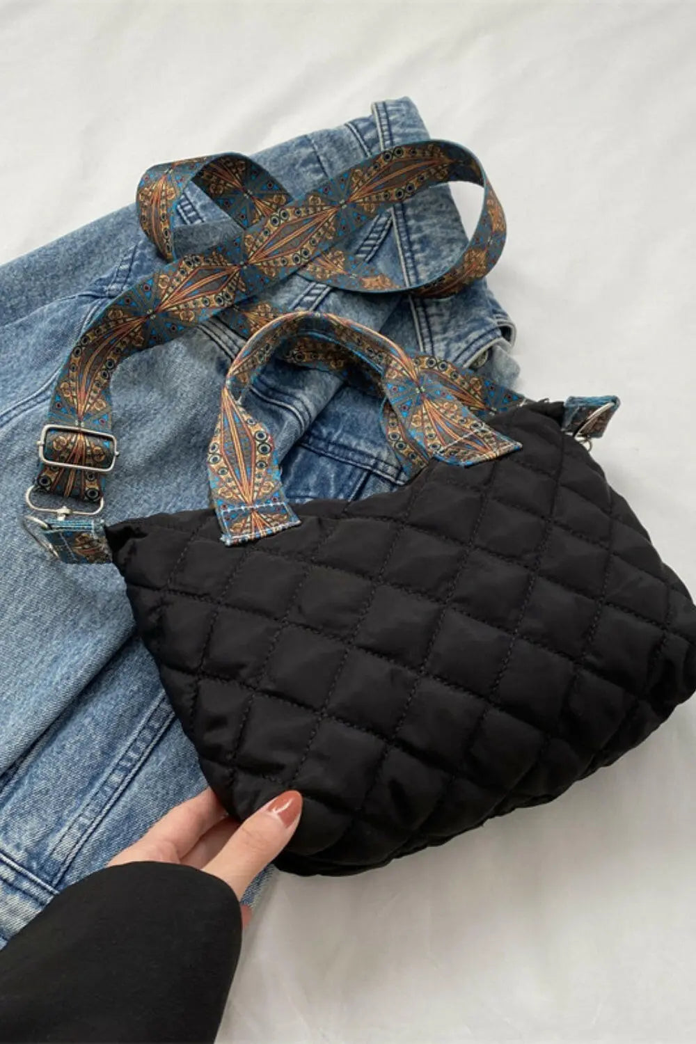 Bubble Textured Printed Strap Handbag.