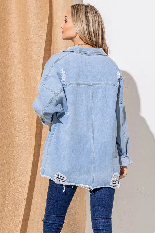 And The Why Button Front Flap Pocket Ripped Denim Jacket - Premium Women / Jeans & Denim from Trendsi - Just $65.46! Shop now at Handbags Specialist Headquarter
