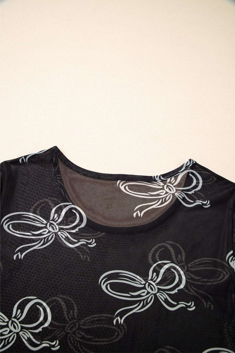 Bow Mesh Round Neck Short Sleeve T-Shirt - Premium Women / Tops from Trendsi - Just $14.84! Shop now at Handbags Specialist Headquarter