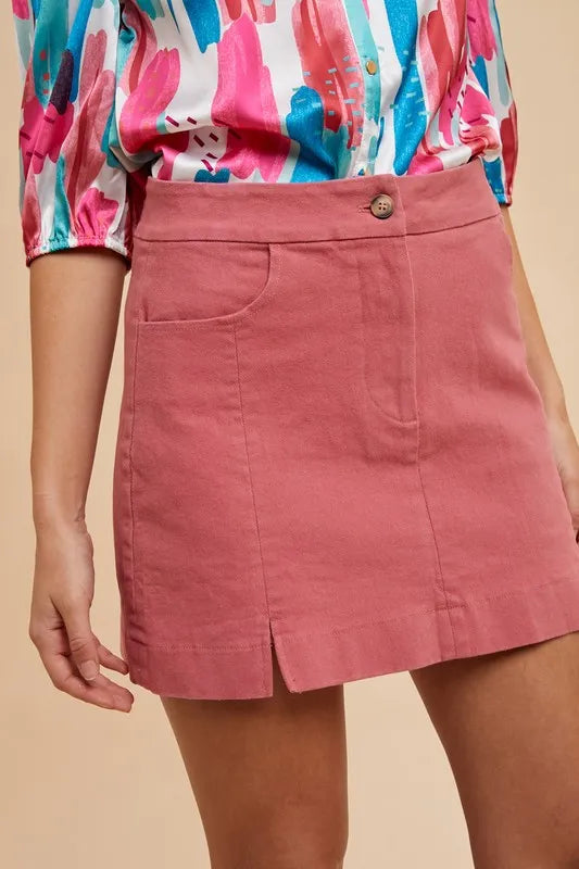 Annie Wear Comfort Stretch Cotton Slit Detailed Mini Skirt - Premium Skirts from Trendsi - Just $26.99! Shop now at Handbags Specialist Headquarter