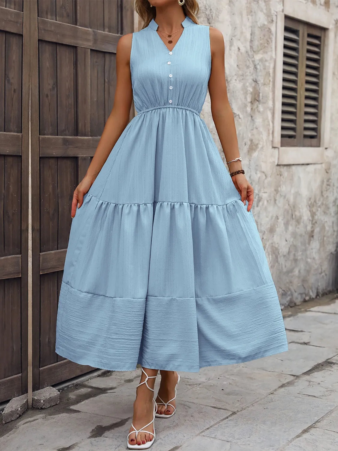 Notched Sleeveless Maxi Tank Dress - Premium Maxi Dress from Trendsi - Just $30.99! Shop now at Handbags Specialist Headquarter