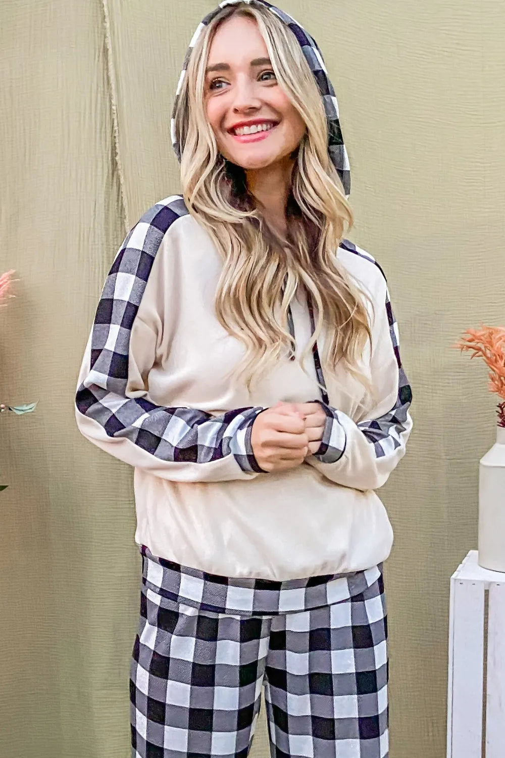 And The Why Drawstring Hooded Top and Plaid Pants Lounge Set - Premium Sleepwear from Trendsi - Just $53.99! Shop now at Handbags Specialist Headquarter