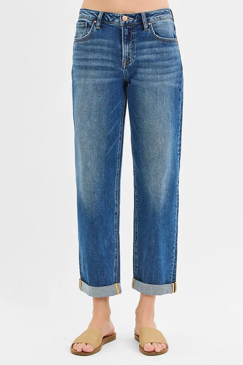 RISEN Full Size Mid Rise Boyfriend Roll Up Jeans Plus Size - Premium Women / Jeans & Denim from Trendsi - Just $66.99! Shop now at Handbags Specialist Headquarter