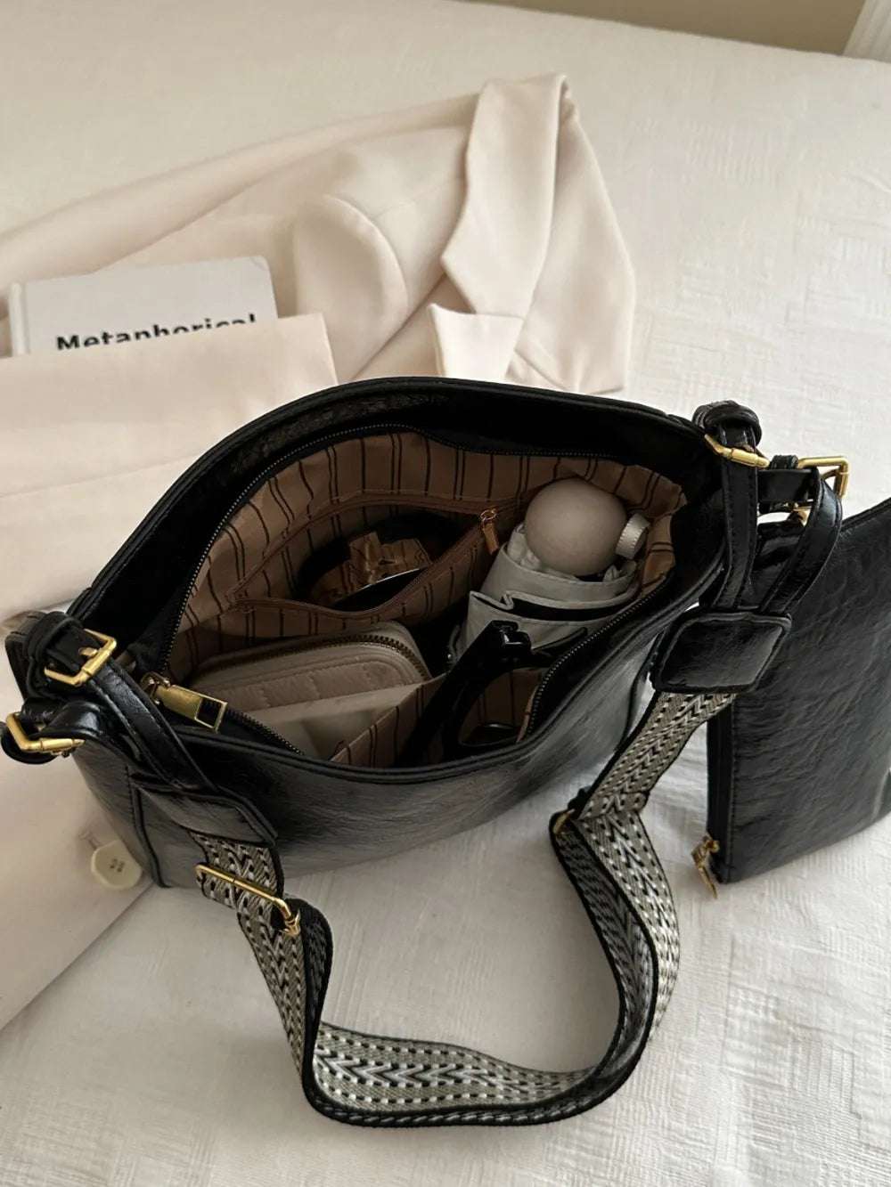 PU Leather Adjustable Strap Crossbody Bag with Pouch - Premium Crossbody Bag from Trendsi - Just $31.99! Shop now at Handbags Specialist Headquarter