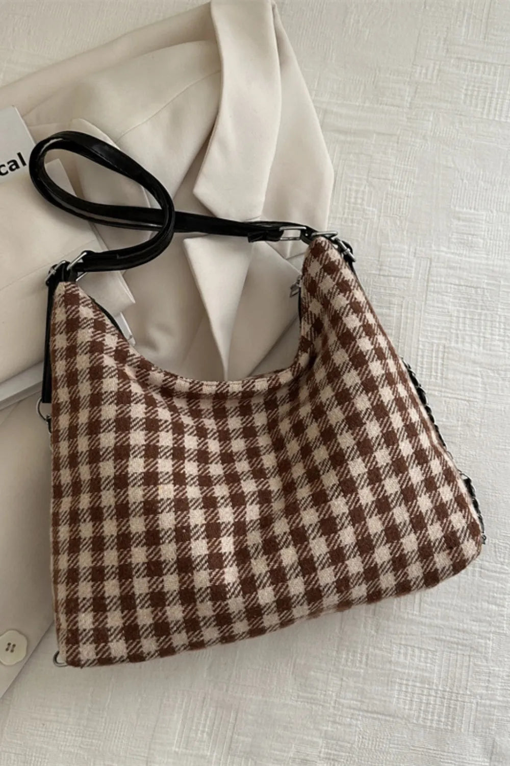 Plaid Adjustable Strap Handbag - Premium Tote Bag from Trendsi - Just $37.99! Shop now at Handbags Specialist Headquarter