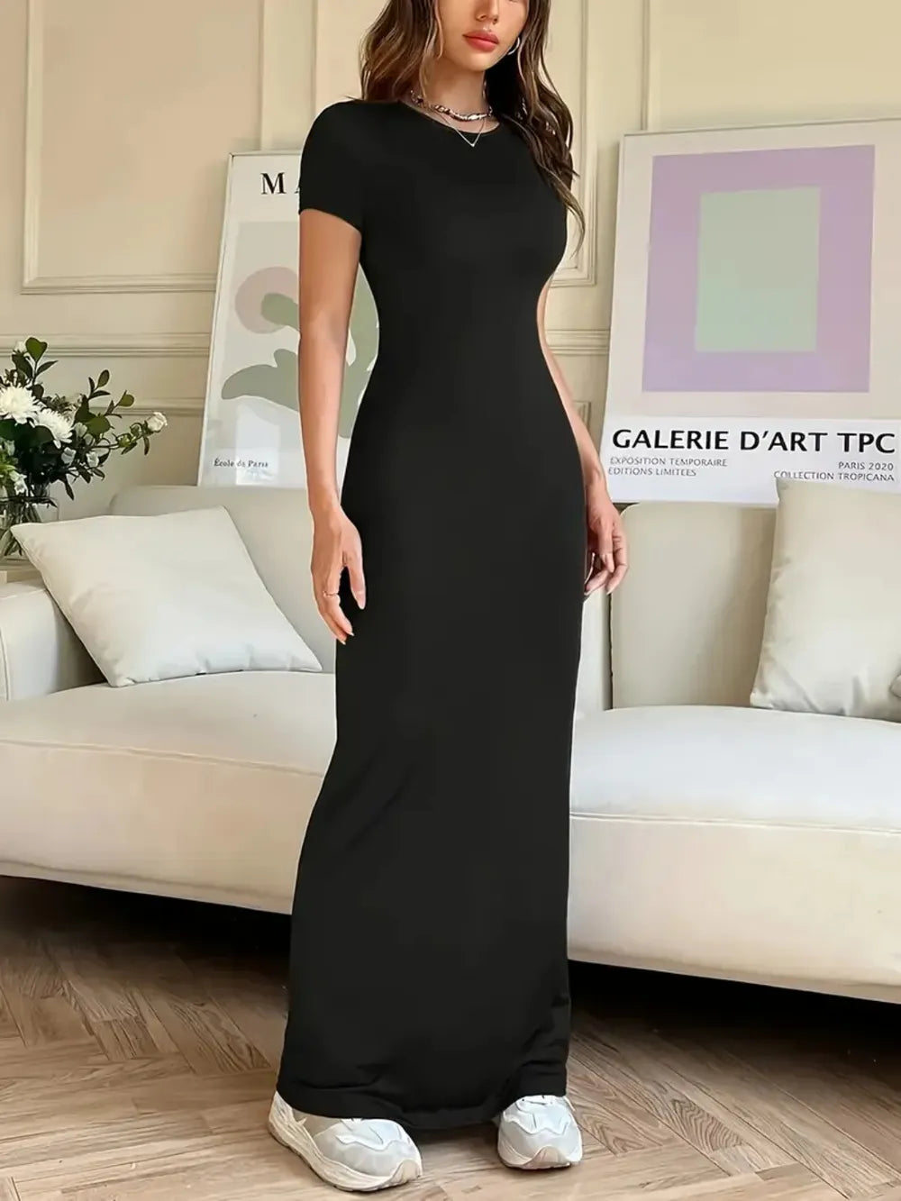 Short Sleeve Maxi Tee Dress - Premium Maxi Dress from Trendsi - Just $29.99! Shop now at Handbags Specialist Headquarter