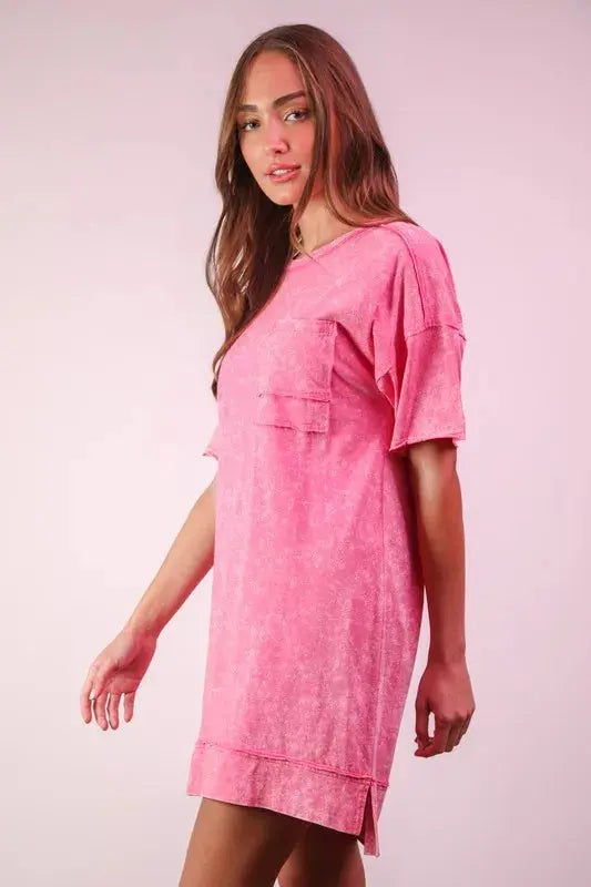 VERY J Plus Size Mineral Washed Knit Shift Mini Dress.