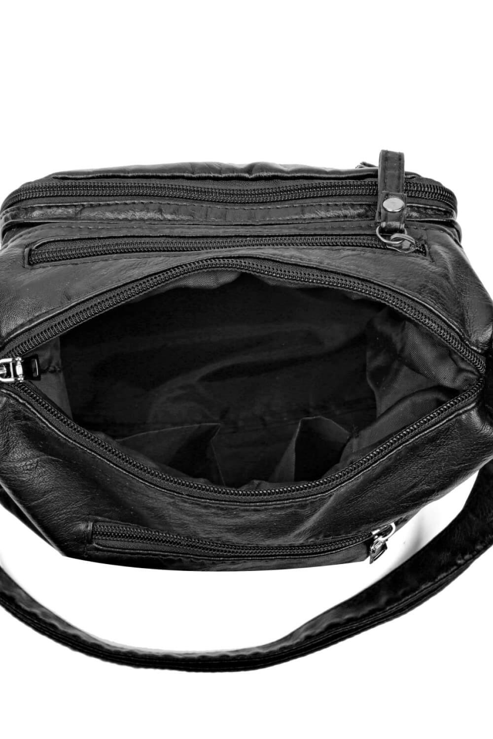 Multi-Pocket PU Leather Crossbody Bag.