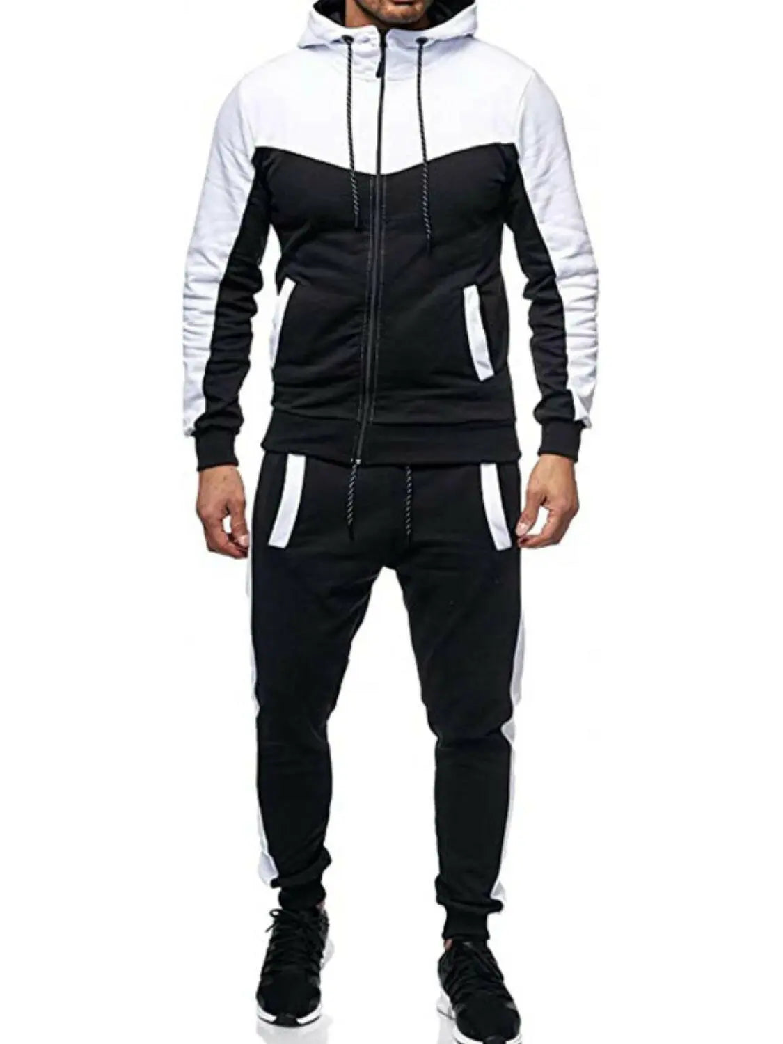Men's Plus Size Zip Up Contrast Hoodie and Pants Set.