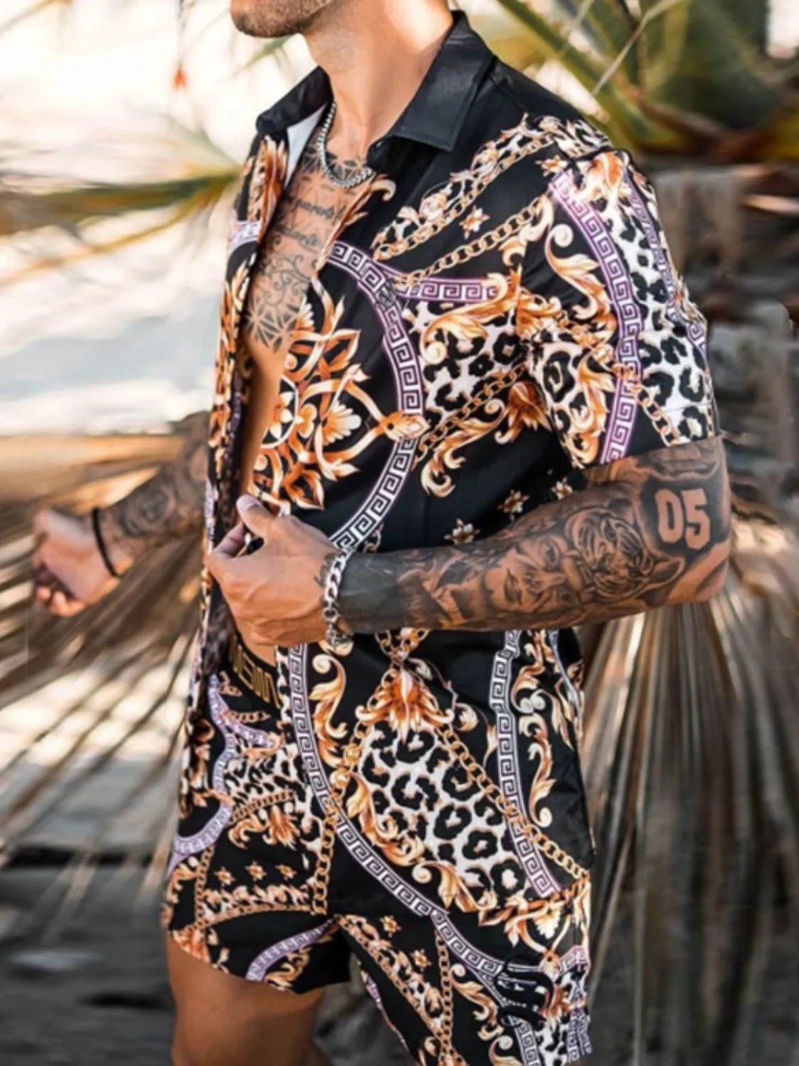 Men's Full Size Printed Short Sleeve Top and Shorts Set Plus Size - Premium Men's Shirts from Trendsi - Just $38.08! Shop now at Handbags Specialist Headquarter