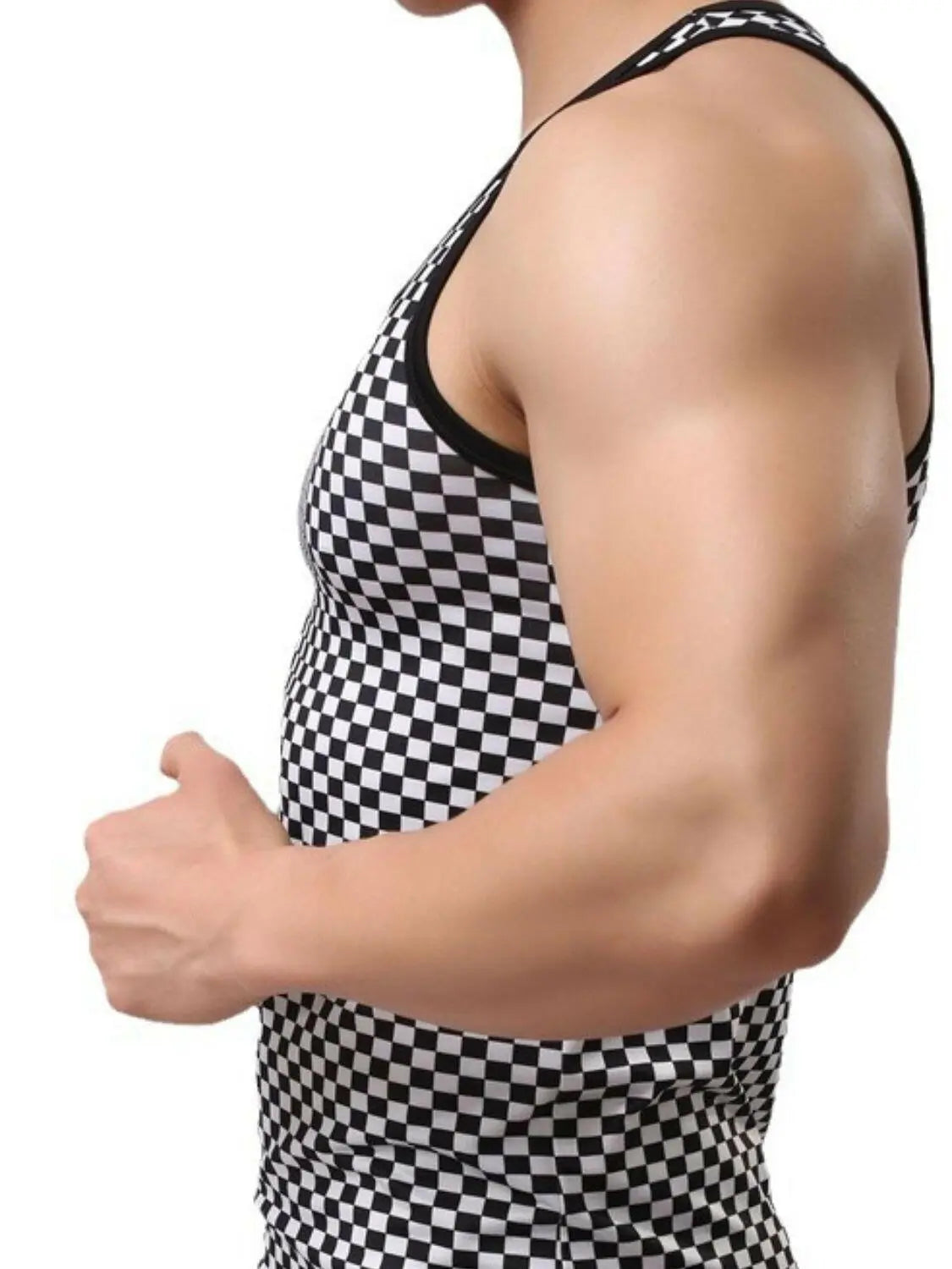 Men's Round Neck Checkered Tank.