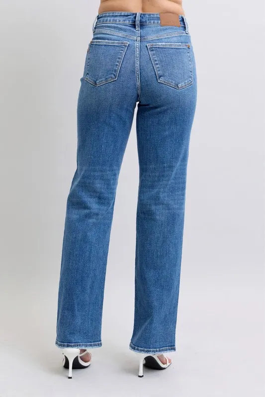 Judy Blue Full Size High Waist V-Front Vintage Wash Straight Jeans Plus Size - Premium Women / Jeans & Denim from Trendsi - Just $63.99! Shop now at Handbags Specialist Headquarter