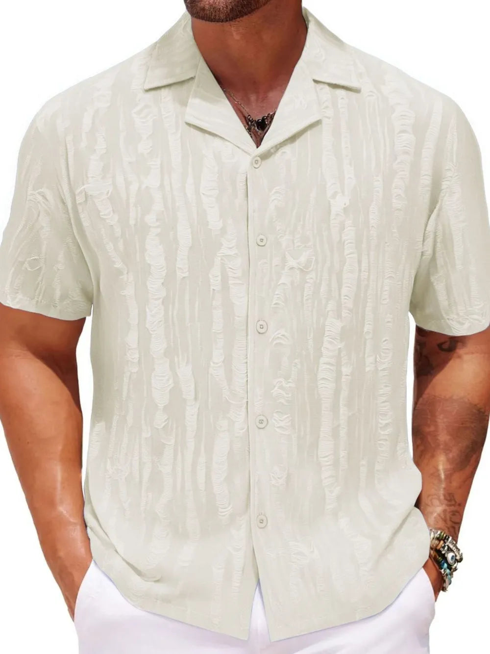 Men's Plus Size Collared Neck Short Sleeve Shirt - Premium Men's Shirt's from Trendsi - Just $32.58! Shop now at Handbags Specialist Headquarter