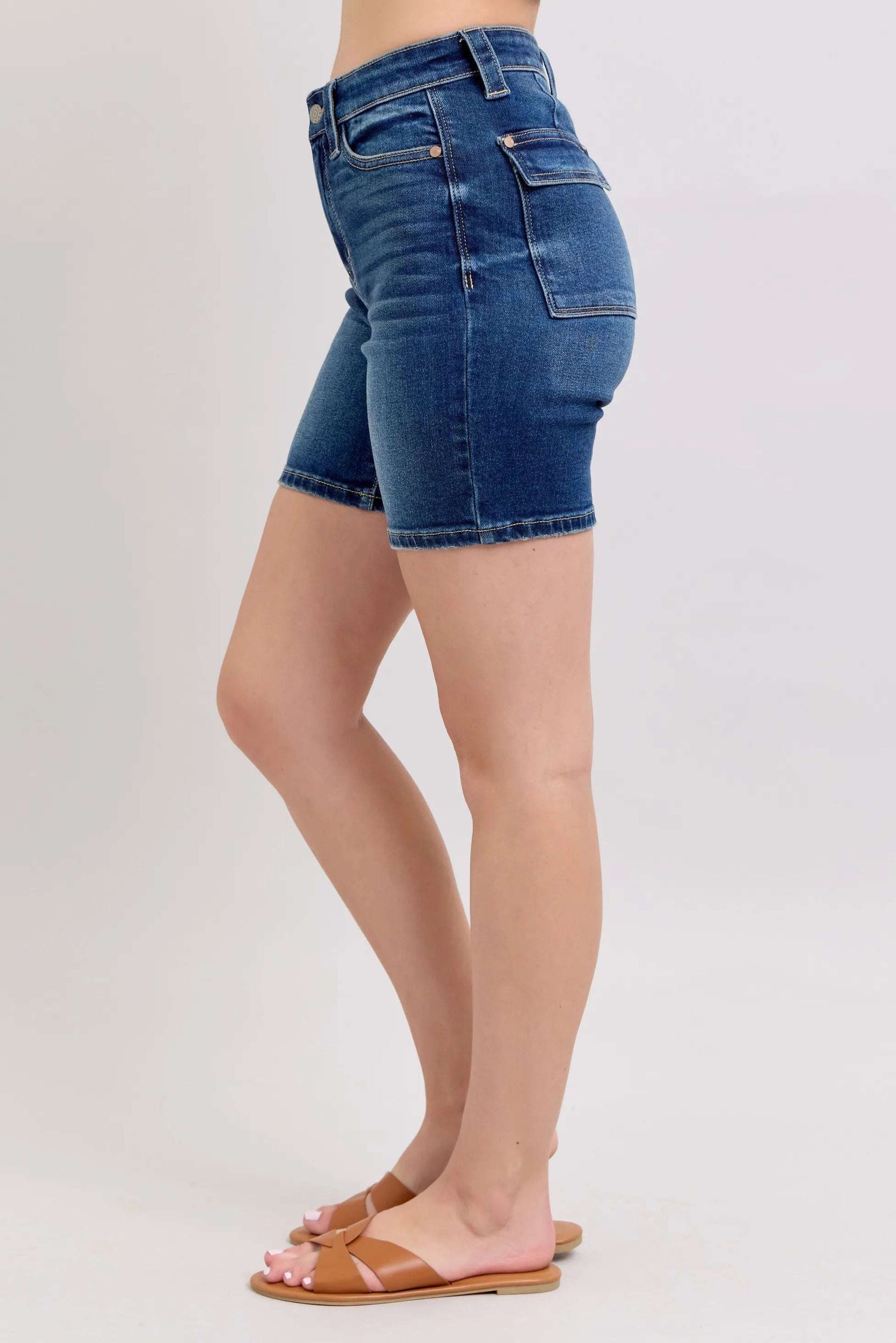 Judy Blue Full Size High Waist Bermudas Jeans W/ Back Flap Pockets Plus Size - Premium Women / Jeans & Denim from Trendsi - Just $50.99! Shop now at Handbags Specialist Headquarter