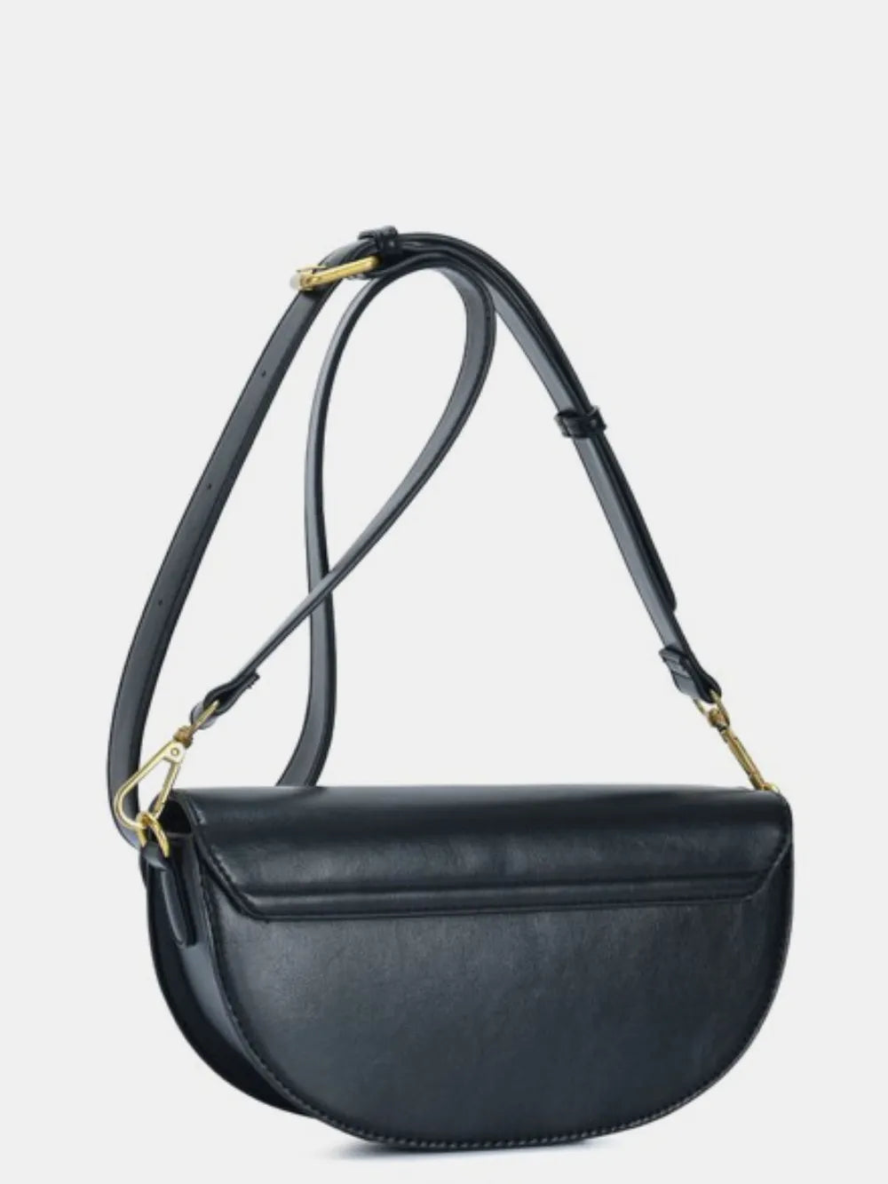 Fame Buckle Closure Crescent Faux Leather Crossbody Bag - Premium Crossbody Bag from Trendsi - Just $53.99! Shop now at Handbags Specialist Headquarter