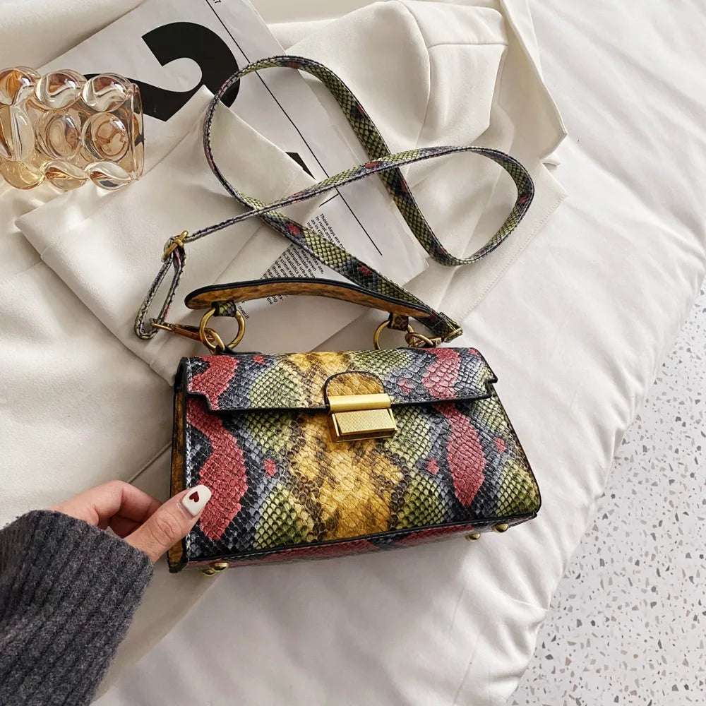 PU Leather Snakeskin Print Crossbody Bag - Premium Crossbody Bag from Trendsi - Just $35.99! Shop now at Handbags Specialist Headquarter