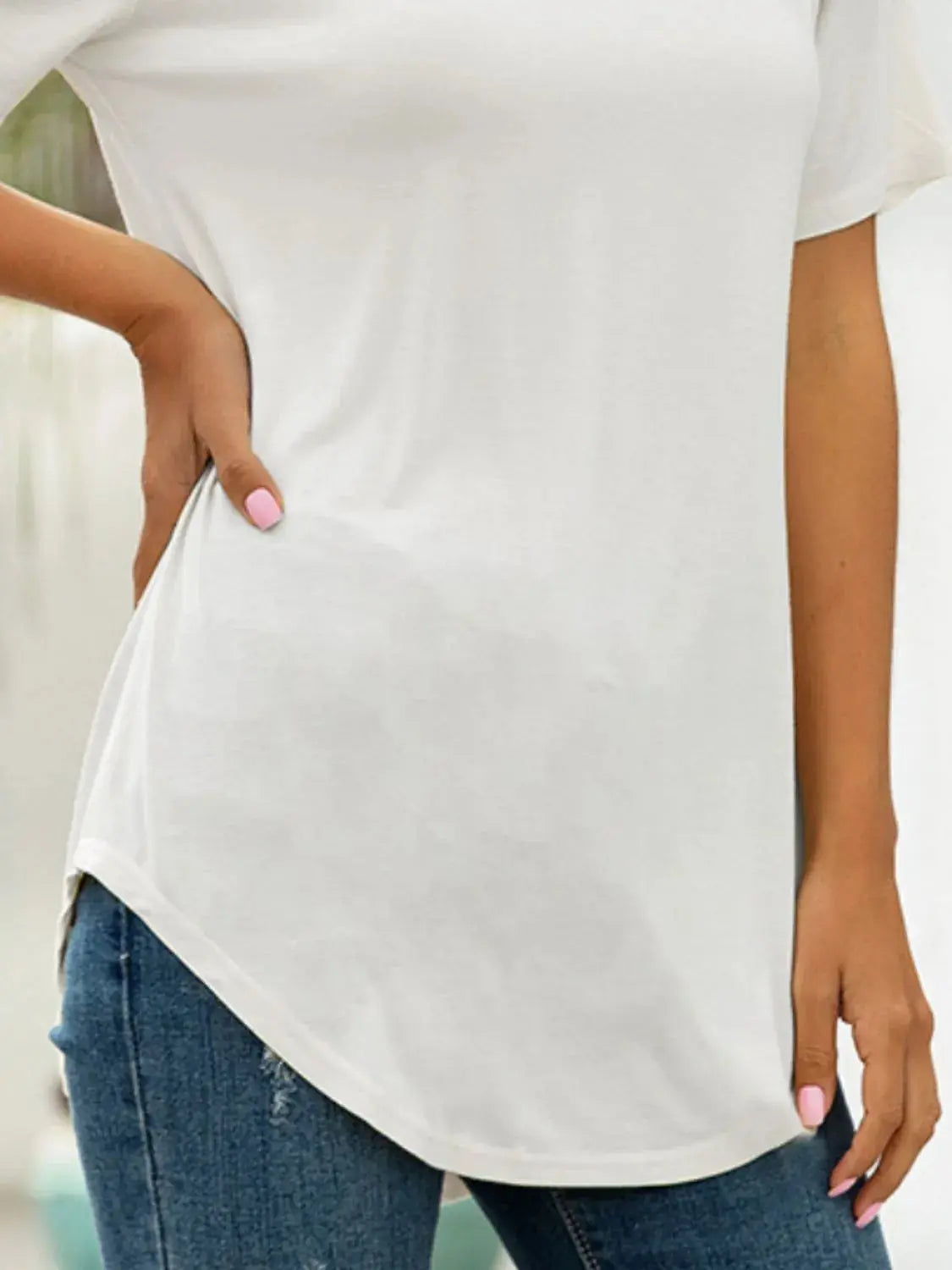 Full Size Solid V-Neck Short Sleeve T-Shirt Plus Size.