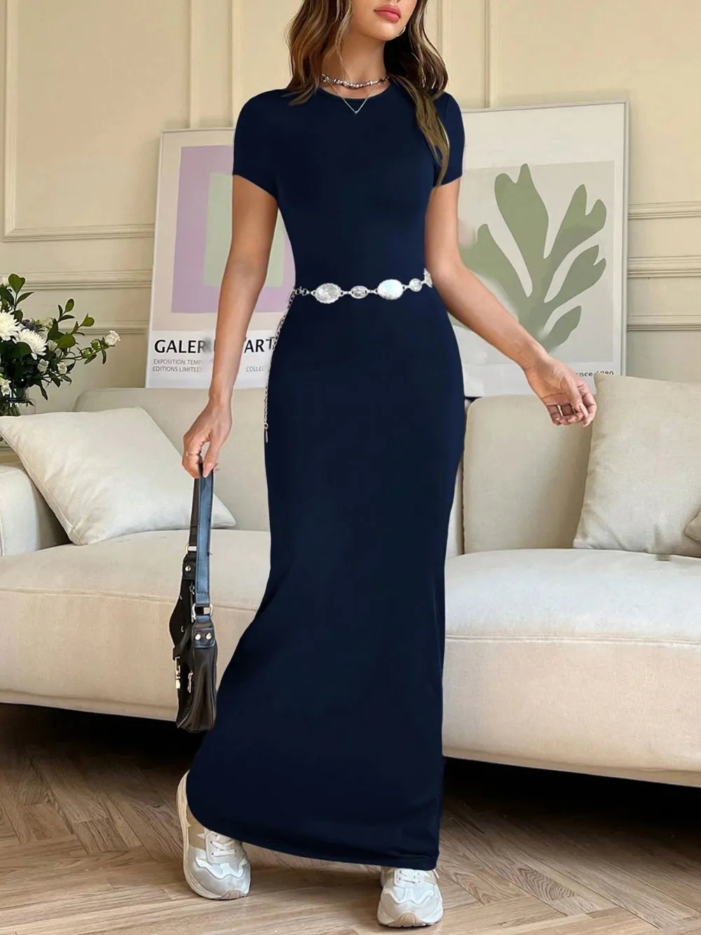 Short Sleeve Maxi Tee Dress - Premium Maxi Dress from Trendsi - Just $29.99! Shop now at Handbags Specialist Headquarter