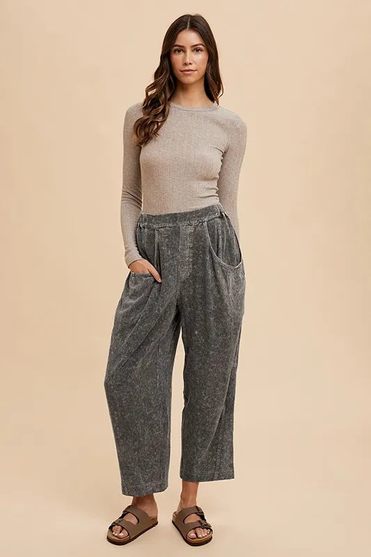 Annie Wear Mineral Washed Elastic Waist Pants - Premium Bottoms from Trendsi - Just $60.04! Shop now at Handbags Specialist Headquarter