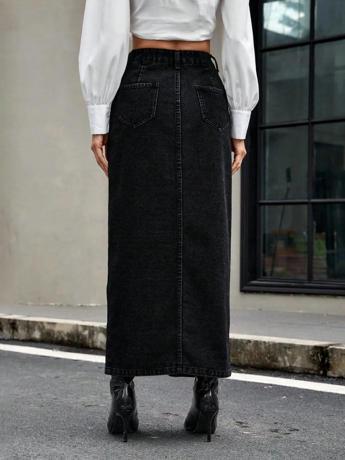 Button Front Denim Skirt - Premium Skirts from Trendsi - Just $38.99! Shop now at Handbags Specialist Headquarter