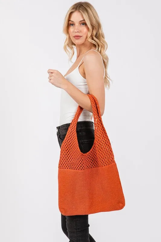 Fame Half Pointelle Knit Tote Bag - Premium Tote Bag from Trendsi - Just $27.99! Shop now at Handbags Specialist Headquarter