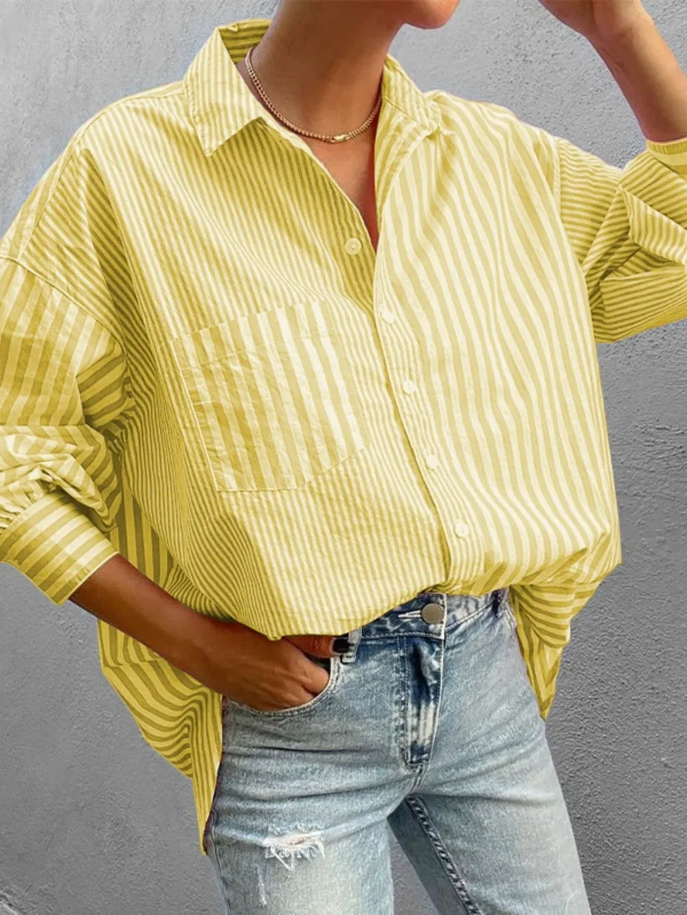 Striped Button Down Long Sleeve Shirt - Premium Women's Down Shirt Tops from Trendsi - Just $26.26! Shop now at Handbags Specialist Headquarter