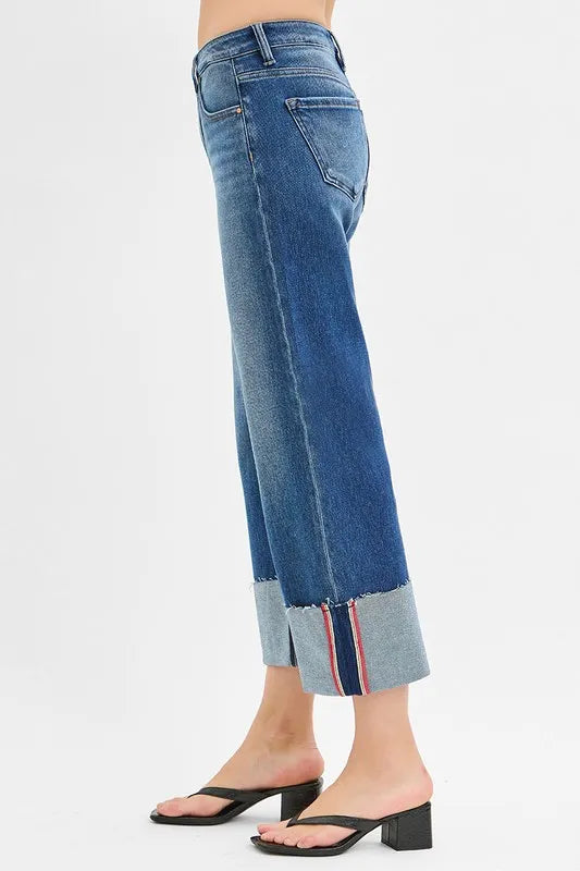 RISEN Full Size Tummy Control Mid Rise Crop Wide Cuffed Jeans Plus Size - Premium Women / Jeans & Denim from Trendsi - Just $71.99! Shop now at Handbags Specialist Headquarter
