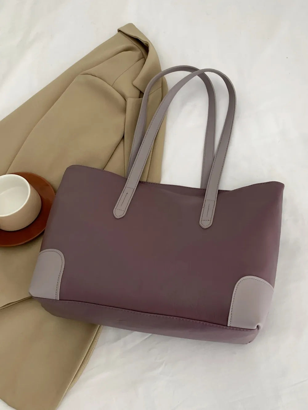 PU Leather Medium Tote Bag - Premium Tote Bag from Trendsi - Just $39.99! Shop now at Handbags Specialist Headquarter