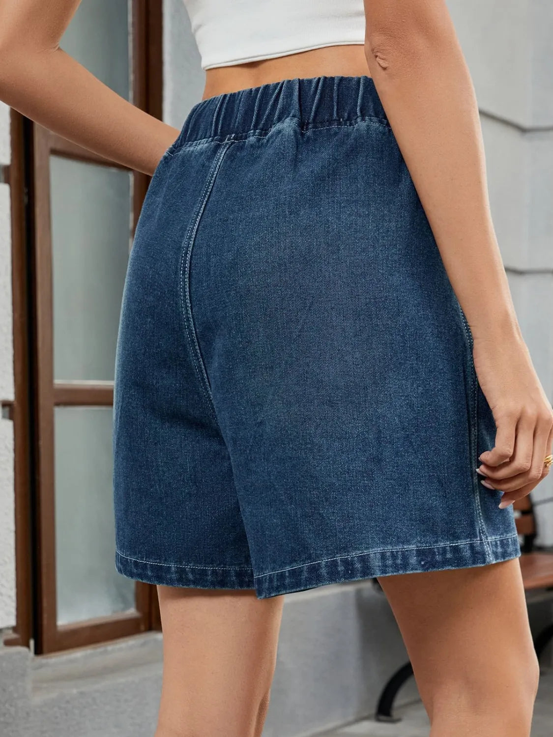 Elastic Waist Denim Shorts - Premium Women / Jeans & Denim from Trendsi - Just $20.90! Shop now at Handbags Specialist Headquarter