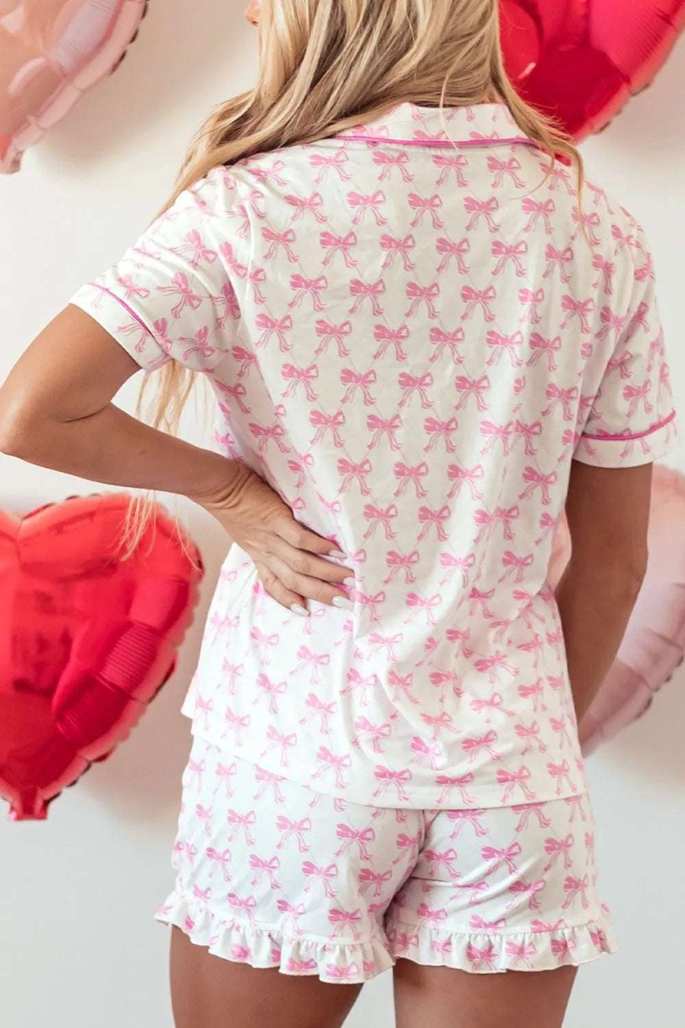 Bow Shirt and Shorts Lounge Set - Premium Sleepwear from Trendsi - Just $49.99! Shop now at Handbags Specialist Headquarter