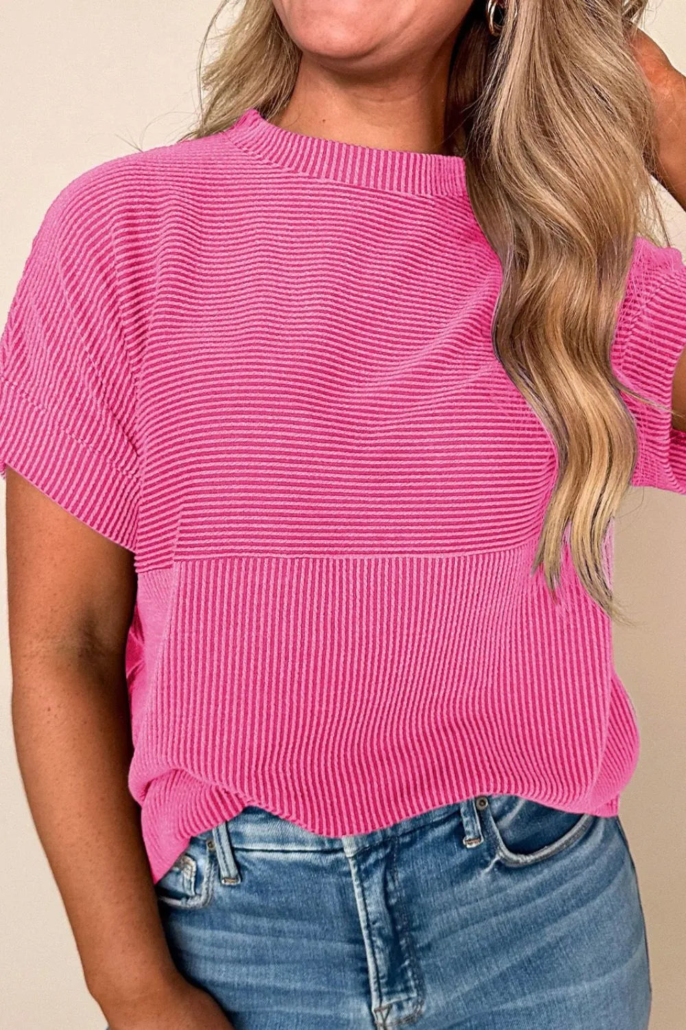Mock Neck Short Sleeve T-Shirt - Premium Tops from Trendsi - Just $22.16! Shop now at Handbags Specialist Headquarter