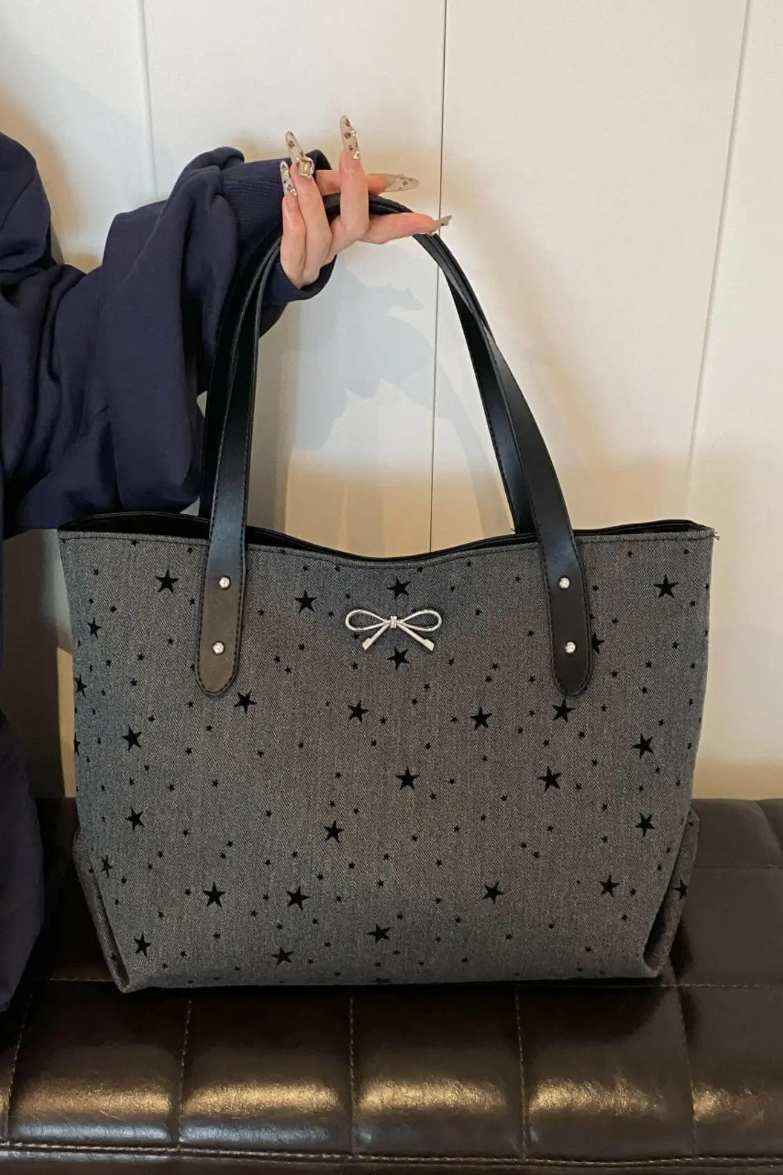 Polyester Bow Polka Dot Tote Bag.