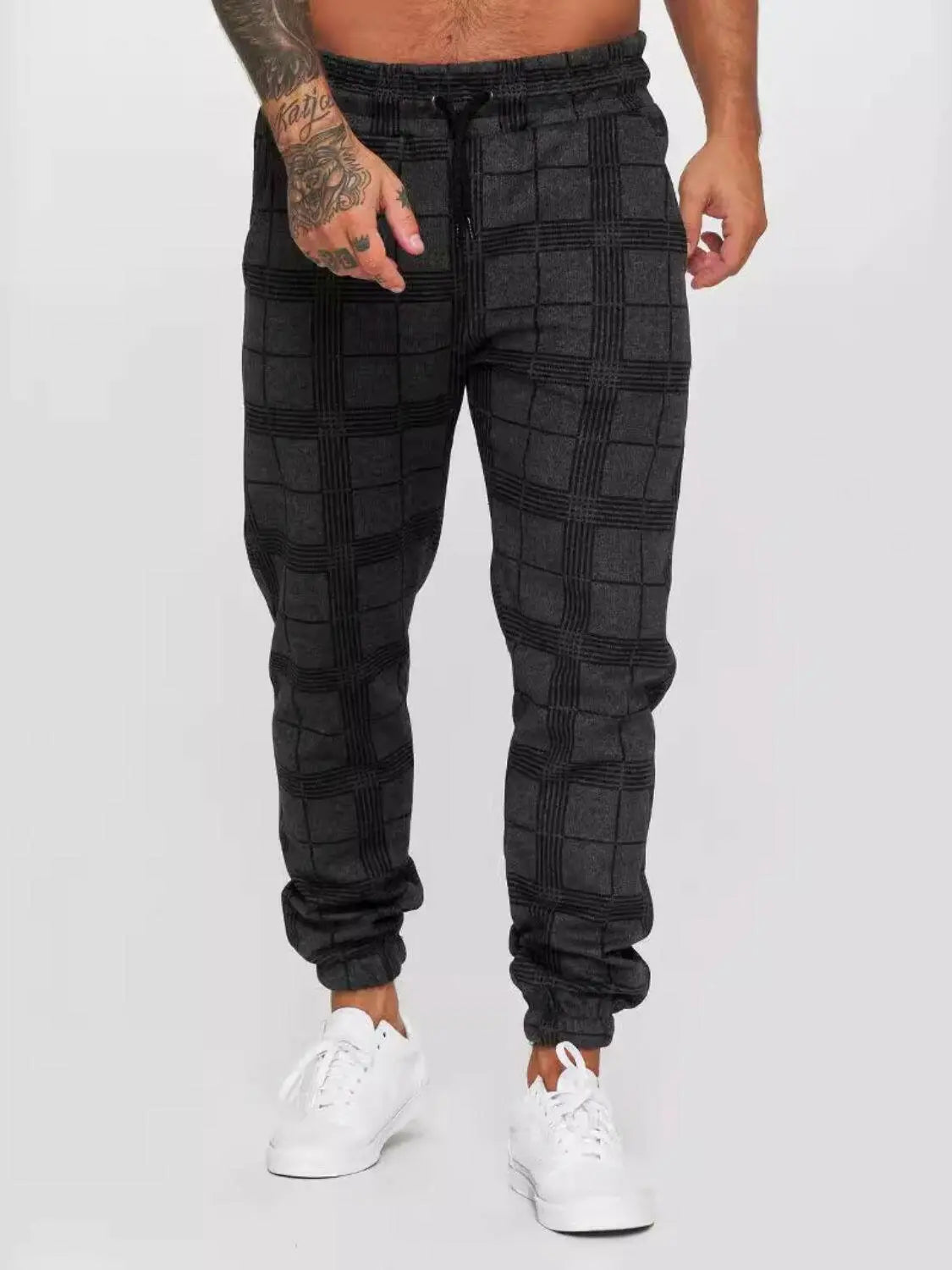 Men's Plus Size Plaid Drawstring Pants.