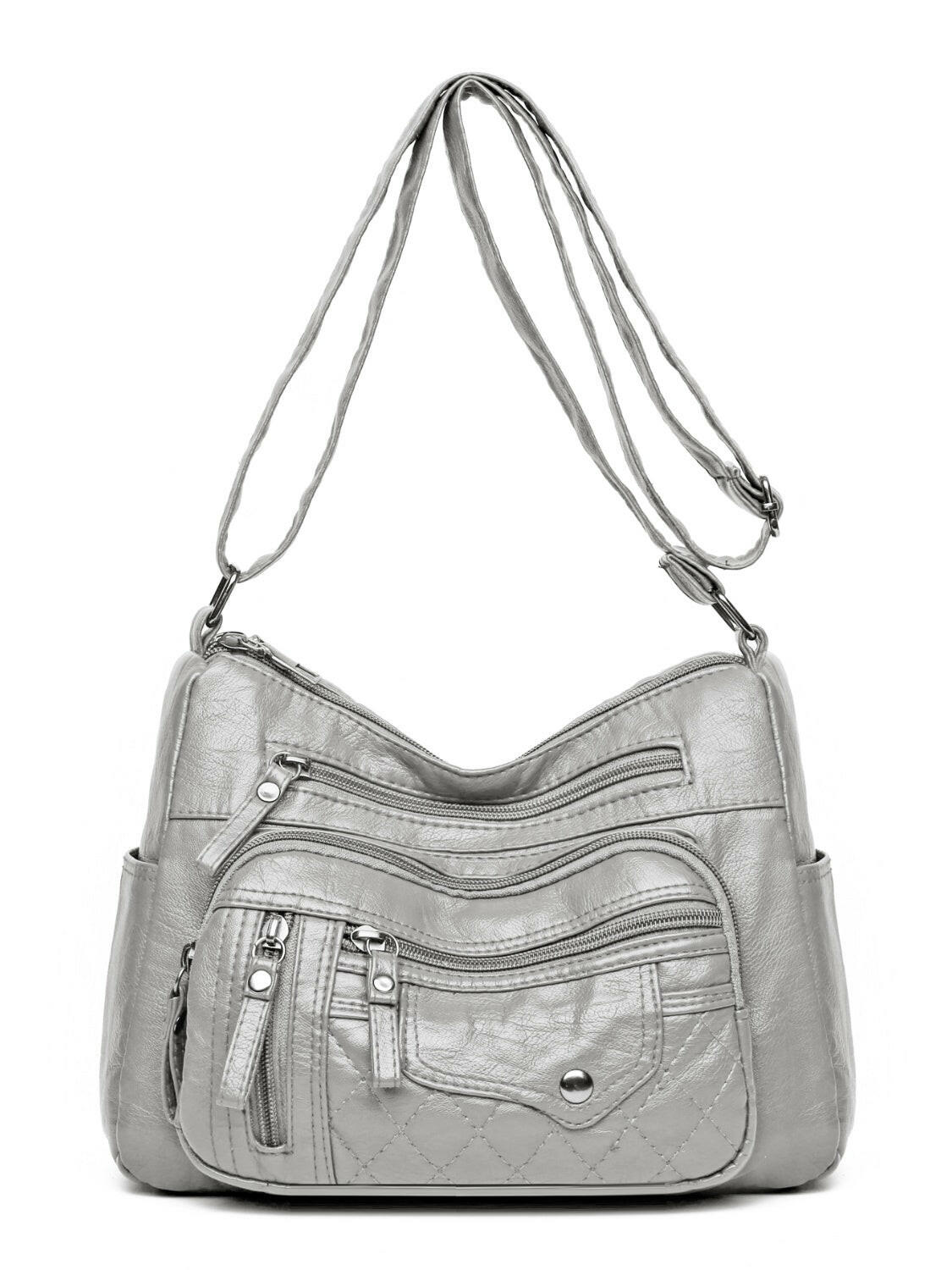 PU Leather Multi Pockets Adjustable Strap Shoulder Bag.