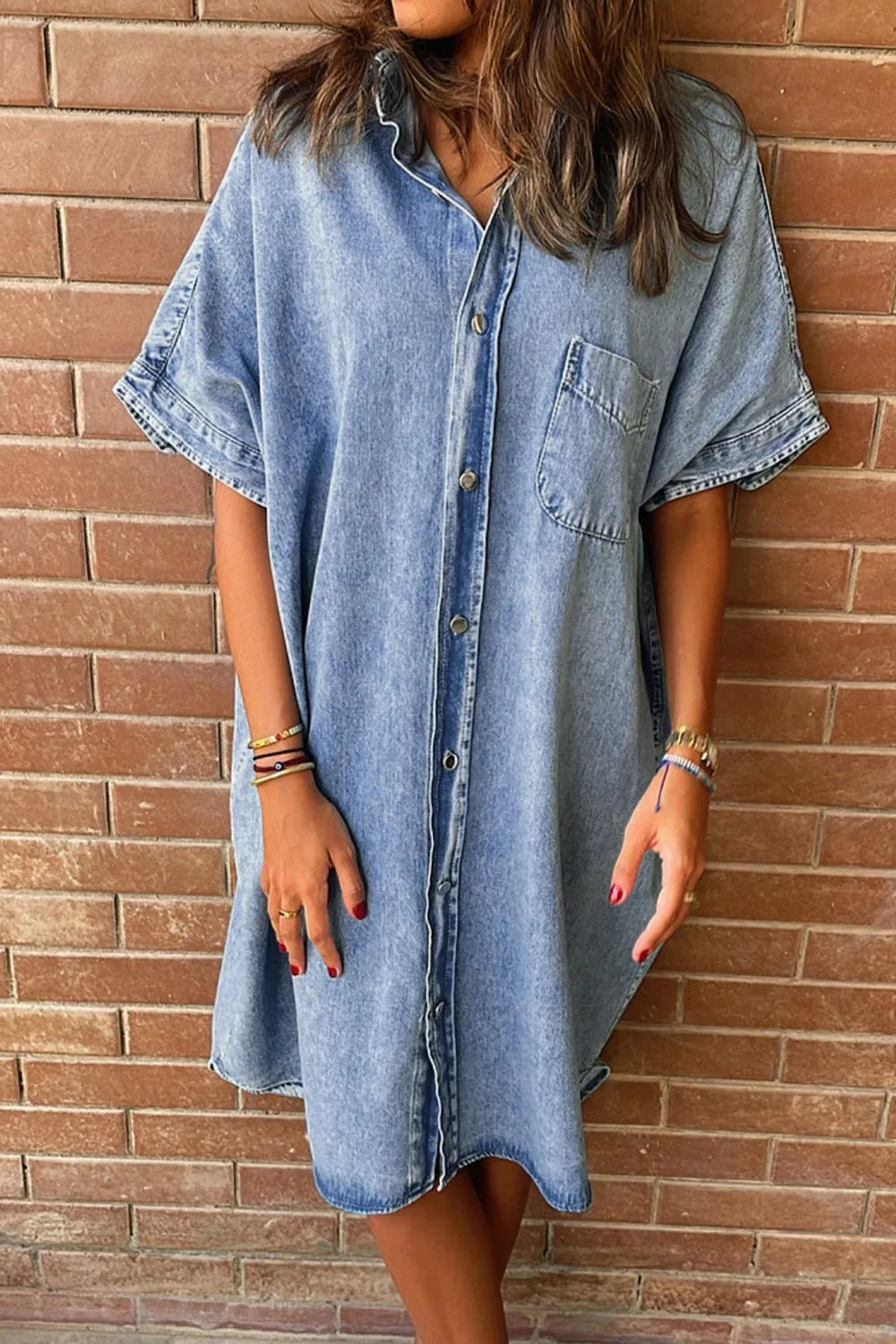 Oversized Button Down Denim Shirt Dress - Premium Women / Jeans & Denim from Trendsi - Just $65.94! Shop now at Handbags Specialist Headquarter