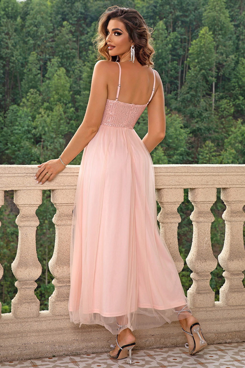 Spaghetti Strap Slit Mesh Dress - Premium Dresses from Trendsi - Just $50.99! Shop now at Handbags Specialist Headquarter