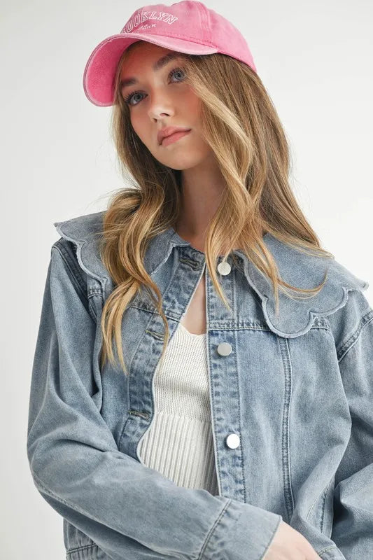 MABLE Scallop Peter Pan Collar Denim Jacket - Premium Women / Jeans & Denim from Trendsi - Just $64.90! Shop now at Handbags Specialist Headquarter