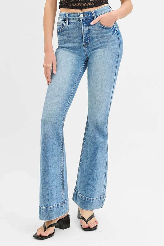 RISEN Full Size Tummy Control Elastic Band High Rise Flare Jeans Plus Size - Premium Women / Jeans & Denim from Trendsi - Just $68.99! Shop now at Handbags Specialist Headquarter