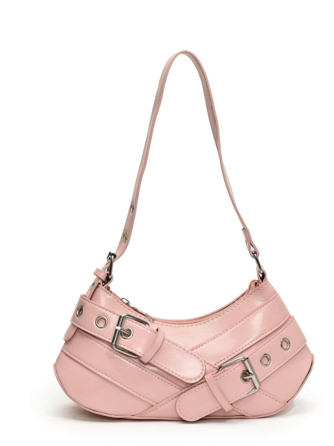 PU Leather Buckle Shoulder Bag.