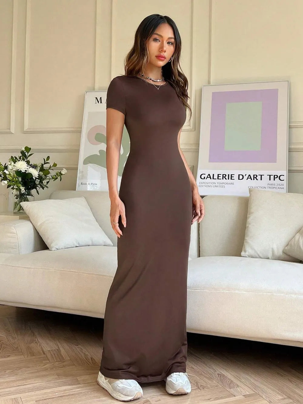 Short Sleeve Maxi Tee Dress - Premium Maxi Dress from Trendsi - Just $29.99! Shop now at Handbags Specialist Headquarter