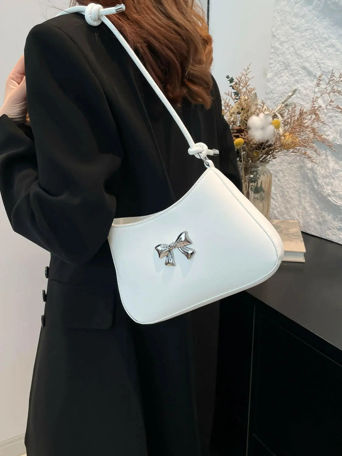 Bow PU Leather Knotted Strap Handbag - Premium Tote Bag from Trendsi - Just $20.62! Shop now at Handbags Specialist Headquarter