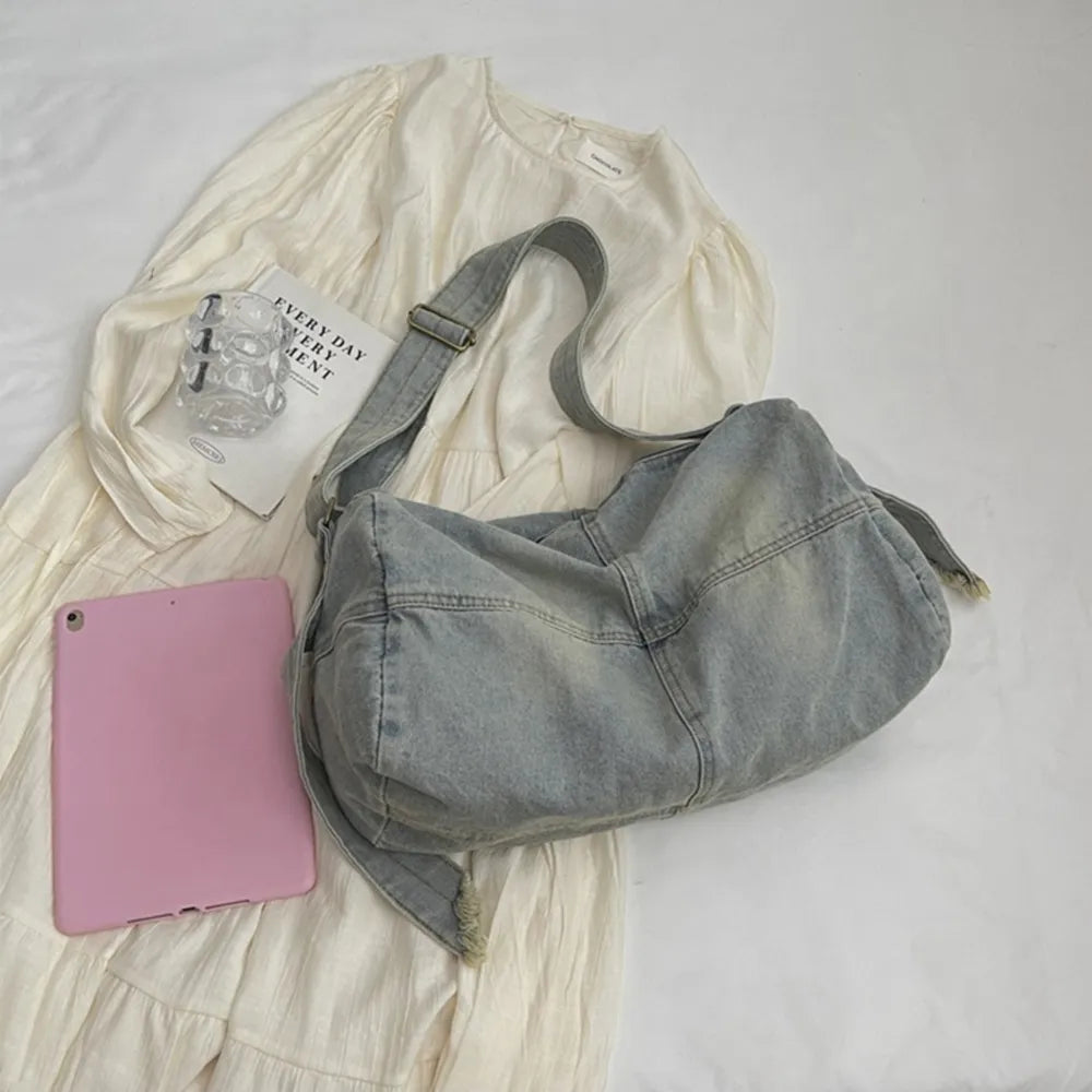 Adjustable Strap Denim Tote Bag - Premium Tote Bag from Trendsi - Just $36.99! Shop now at Handbags Specialist Headquarter
