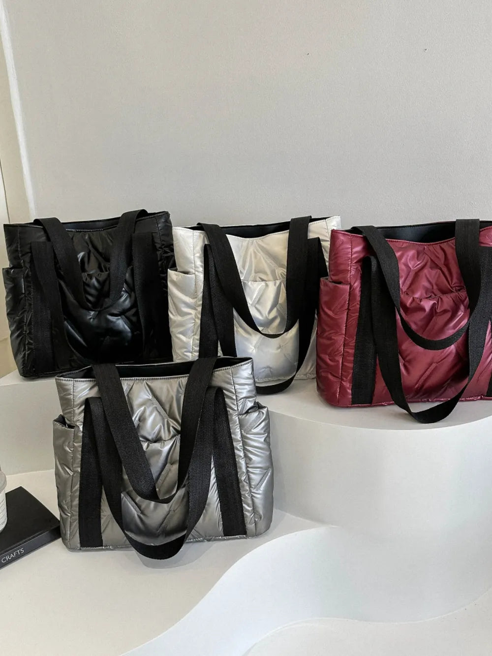 Solid Color Tote Bag with Side Pockets - Premium Tote Bag from Trendsi - Just $39.99! Shop now at Handbags Specialist Headquarter