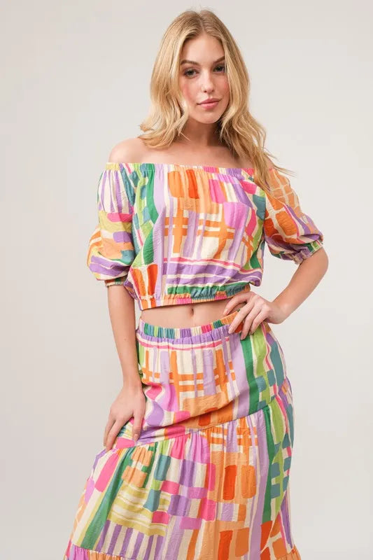 And The Why Asymmetric Geo Printed Tiered Maxi Skirt - Premium Skirts from Trendsi - Just $47.99! Shop now at Handbags Specialist Headquarter