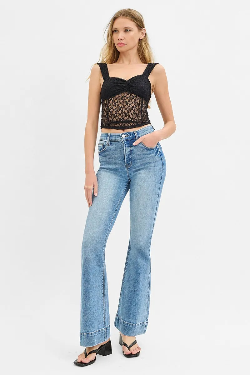 RISEN Full Size Tummy Control Elastic Band High Rise Flare Jeans Plus Size - Premium Women / Jeans & Denim from Trendsi - Just $68.99! Shop now at Handbags Specialist Headquarter