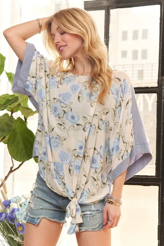 ADORA Tie Floral Tunic Top - Premium Women / Jeans & Denim from Trendsi - Just $37.78! Shop now at Handbags Specialist Headquarter