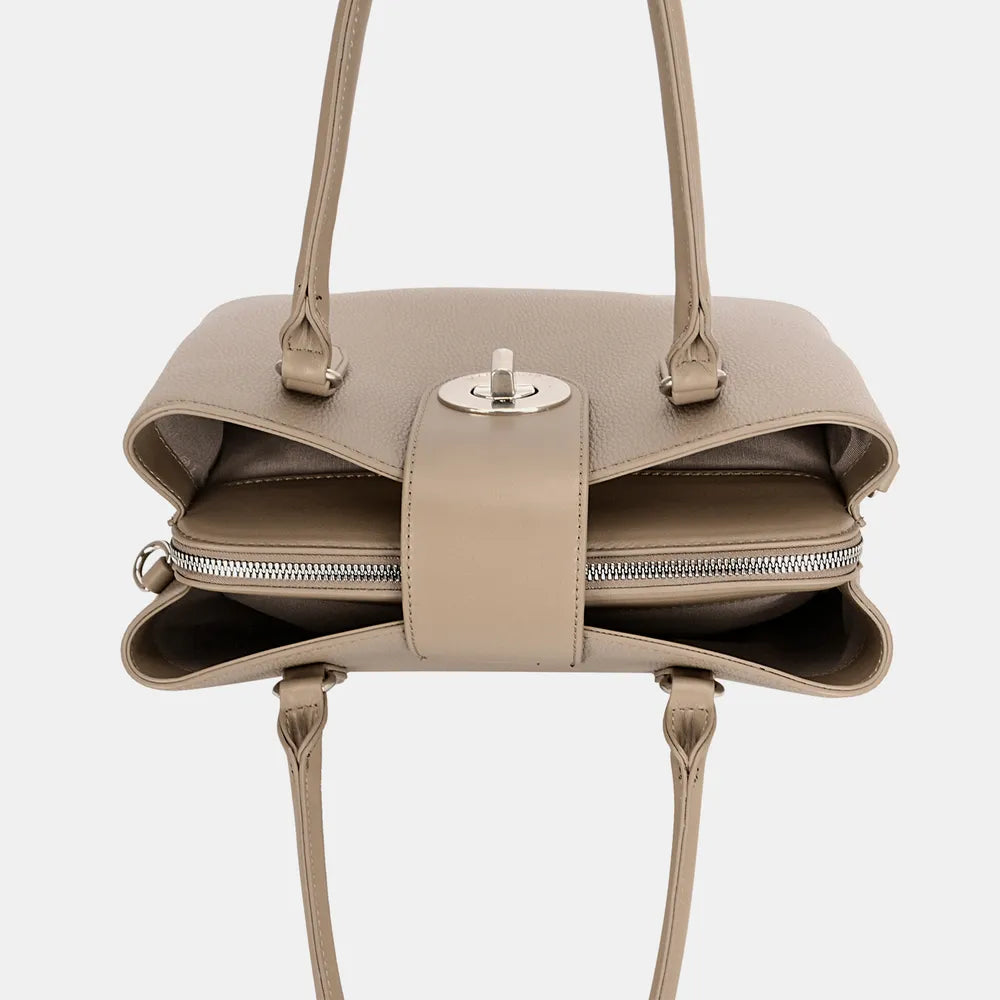 David Jones PU Leather Twist-Lock Tote Bag - Premium Tote Bag from Trendsi - Just $53.99! Shop now at Handbags Specialist Headquarter