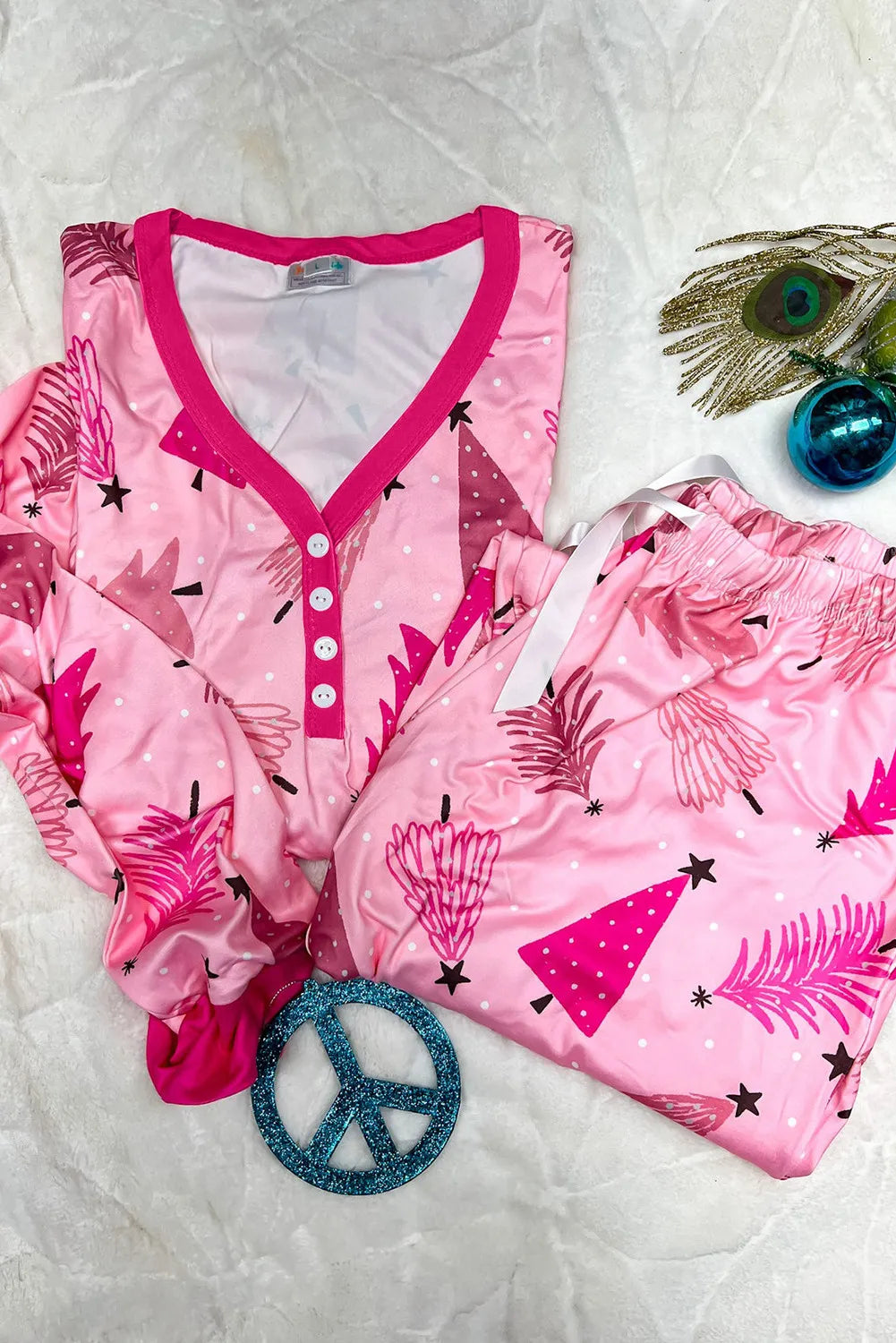 Printed V-Neck Long Sleeve Top and Pants Lounge Set - Premium Sleepwear from Trendsi - Just $40.94! Shop now at Handbags Specialist Headquarter